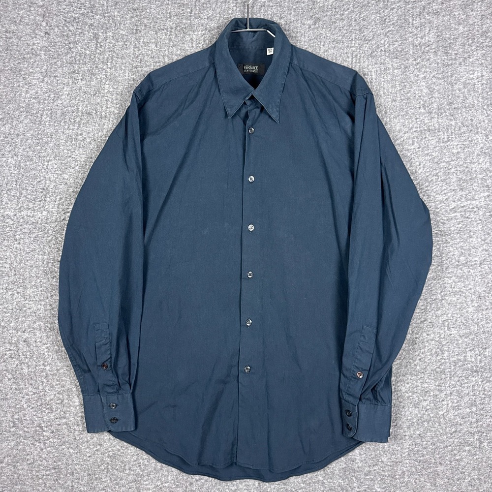 Versace Classic‎ V2 Shirt Mens 15.75/40 Black Italy Dress Long Sleeve Stretch